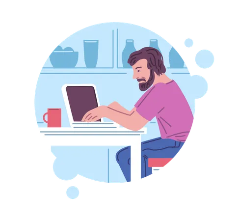 Hombre autónomo haciendo trabajo remoto  Ilustración