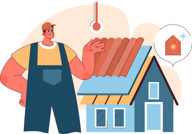 Trabajador instala techo para disminuir el calor  Ilustración