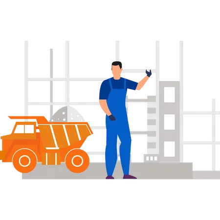 Trabajador masculino en el sitio de construcción  Ilustración