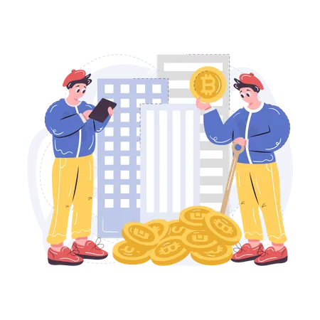 Trabajador minero bitcoins  Ilustración