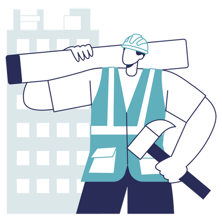 Trabajador sosteniendo ladrillos  Ilustración