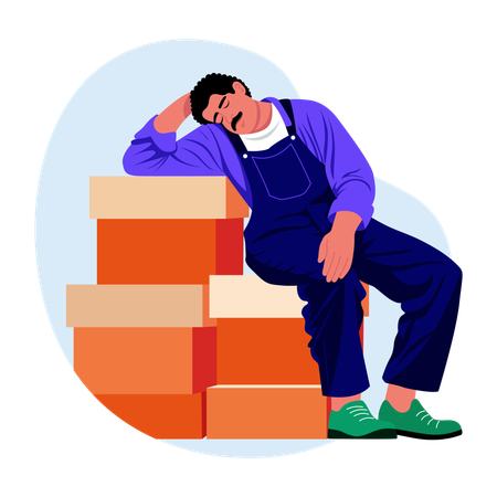 Trabajador tomando una siesta en el trabajo  Ilustración