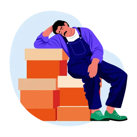 Trabajador tomando una siesta en el trabajo  Ilustración