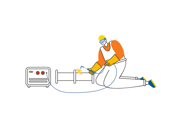 Trabajador que trabaja en el sitio de soldadura  Ilustración