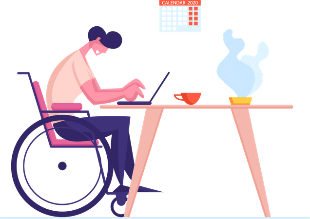 Trabajador masculino discapacitado que obtiene ingresos en línea  Ilustración