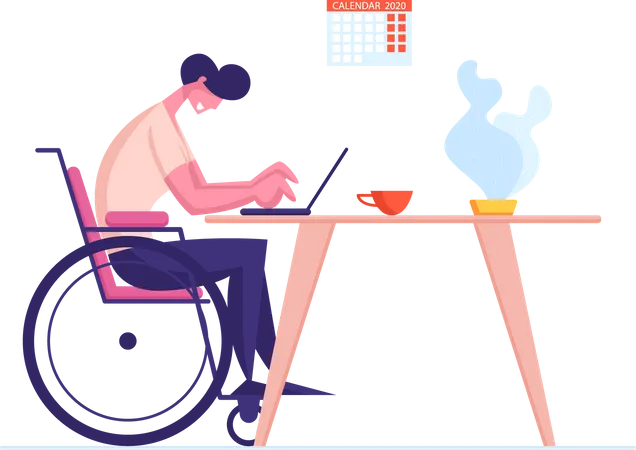Trabajador masculino discapacitado que obtiene ingresos en línea  Ilustración