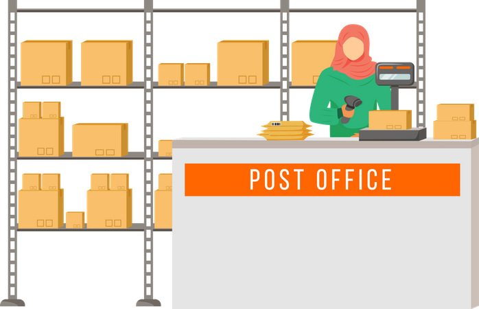 Trabajadora de correos con hijab  Ilustración