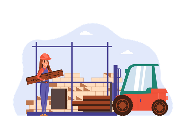 Trabajador de la construcción femenina trabajando  Ilustración