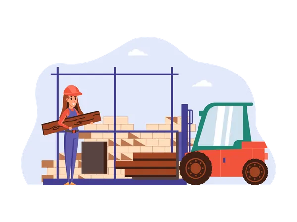 Trabajador de la construcción femenina trabajando  Ilustración