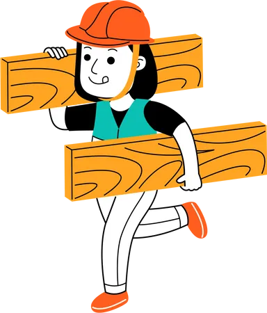 Trabajadora sosteniendo placa de madera  Ilustración
