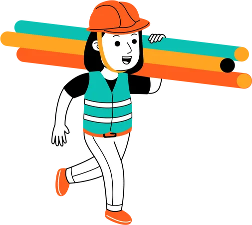 Trabajadora sosteniendo tubos de plástico  Ilustración