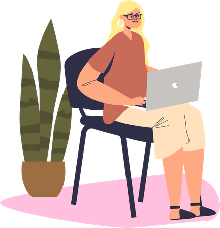 Trabajadora usa laptop  Ilustración