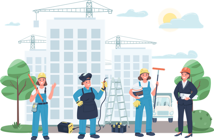 Trabajadoras del sitio de construcción  Ilustración