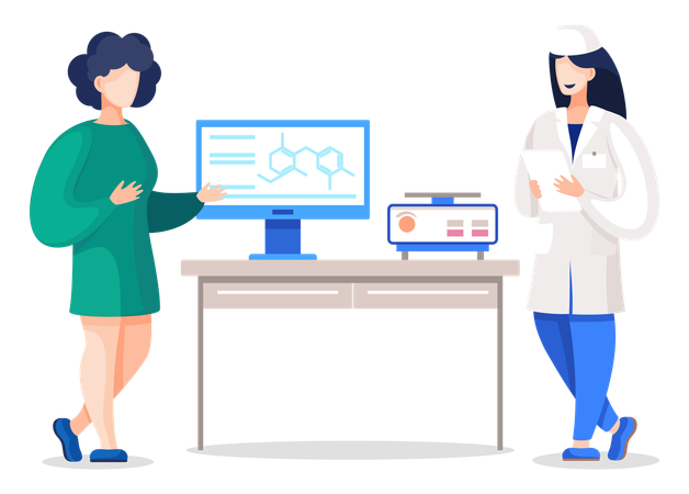 Trabajadoras en el laboratorio del hospital  Ilustración