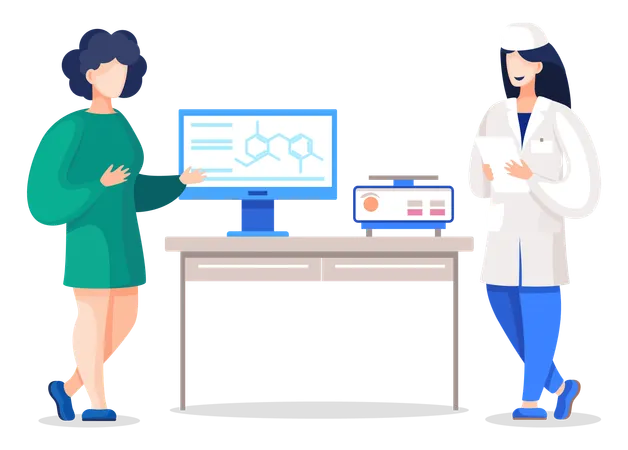 Trabajadoras en el laboratorio del hospital  Ilustración