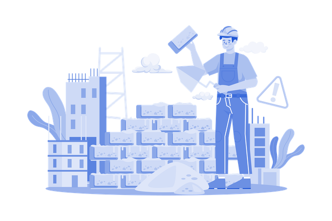 Trabajadores de la construcción construyendo el muro  Illustration