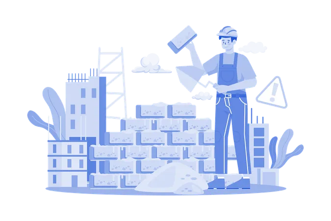 Trabajadores de la construcción construyendo el muro  Illustration