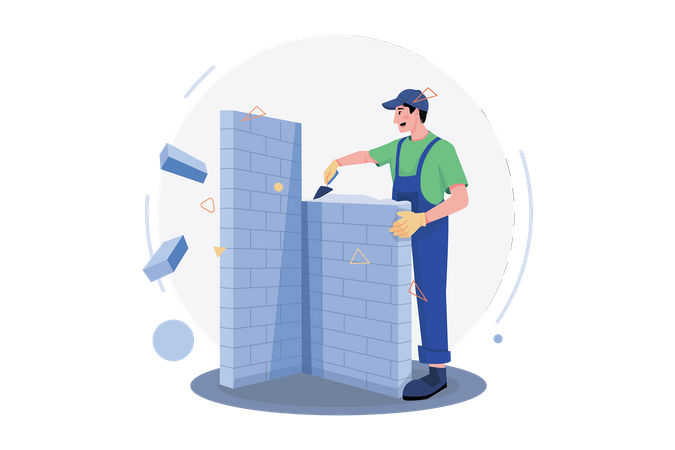 Trabajadores de la construcción construyendo el muro  Illustration