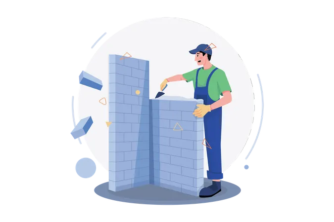 Trabajadores de la construcción construyendo el muro  Illustration