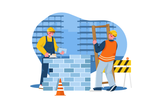 Trabajadores de la construcción construyendo una casa  Ilustración