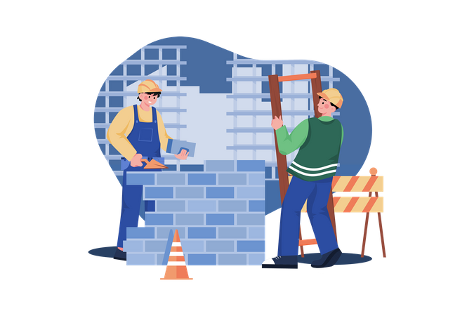Trabajadores de la construcción construyendo una casa  Ilustración