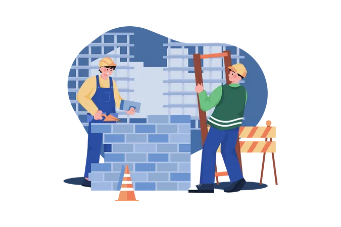 Trabajadores de la construcción construyendo una casa  Ilustración