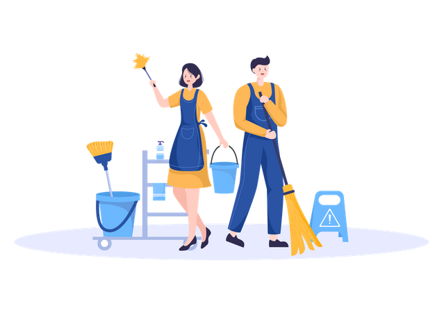 Trabajadores del servicio de limpieza  Ilustración