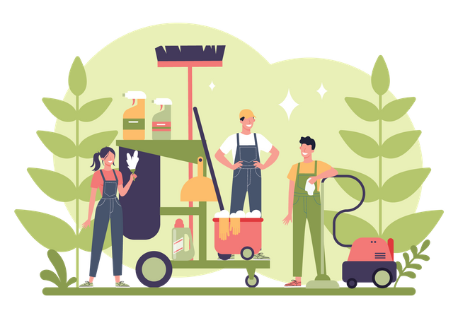 Trabajadores del servicio de limpieza del hogar.  Ilustración