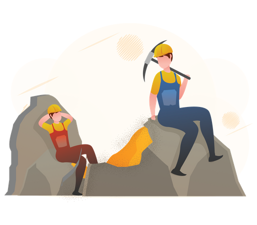 Trabajadores en mina de oro  Ilustración