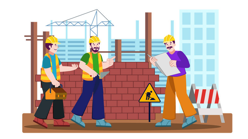 Trabajadores haciendo muro  Illustration