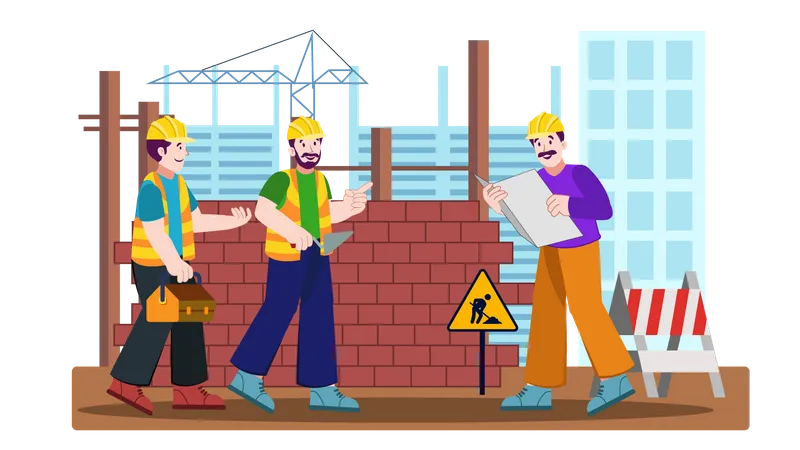 Trabajadores haciendo muro  Illustration