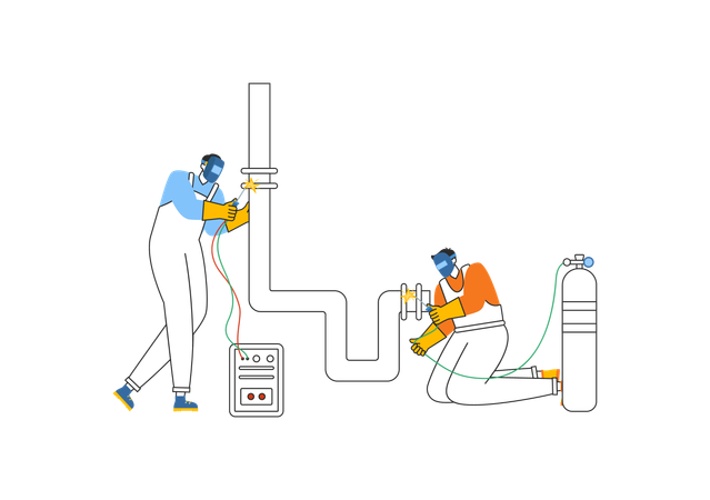 Trabajadores haciendo soldadura de tuberías  Ilustración