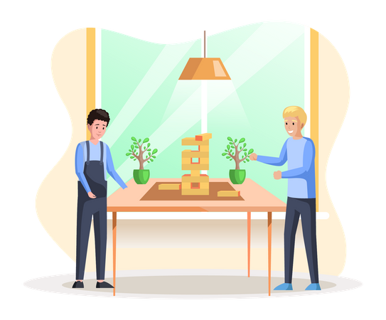 Trabajadores jugando Jenga durante las vacaciones  Ilustración