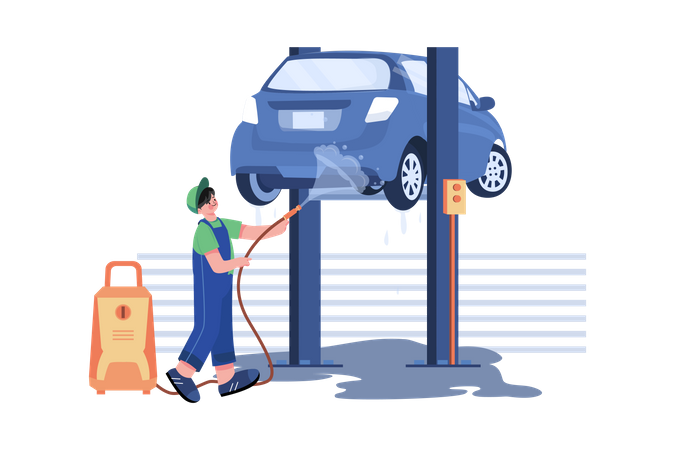 Trabajadores limpiando el auto  Ilustración