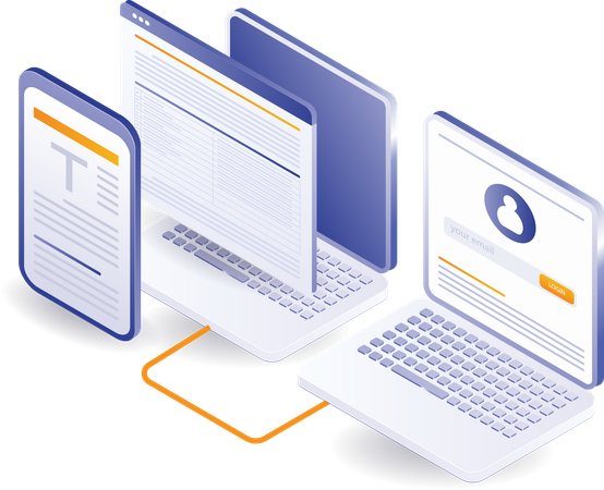 Trabajando en el procesamiento de datos de información en una computadora  Ilustración