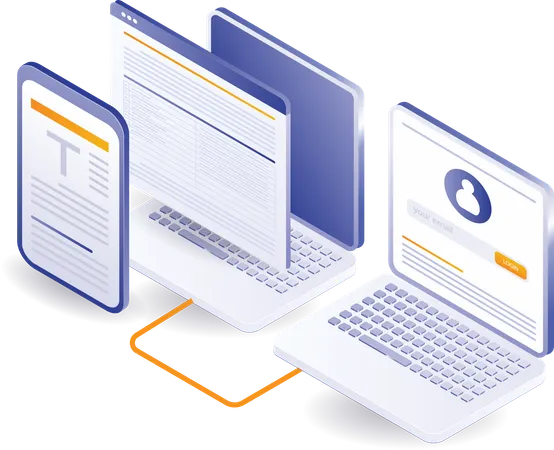 Trabajando en el procesamiento de datos de información en una computadora  Ilustración