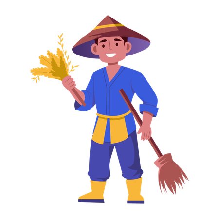 Trabajo de agricultor en la granja  Ilustración