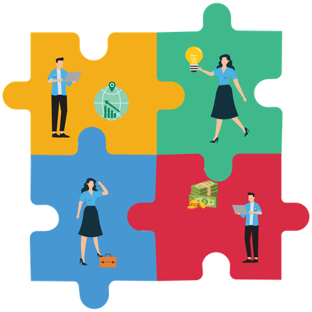 Trabajo en equipo Combine piezas de rompecabezas  Ilustración