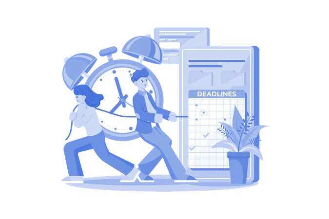 Trabajo en equipo con horarios y tareas.  Ilustración