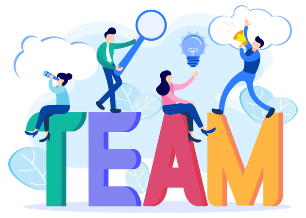 Trabajo en equipo e idea de equipo.  Ilustración