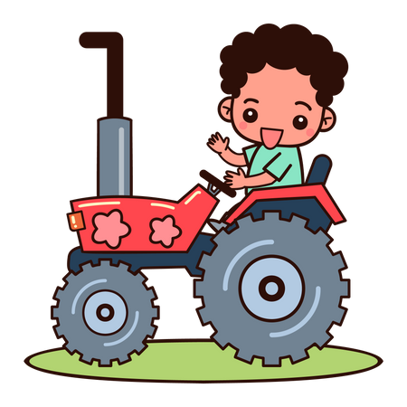 Trabalhador agrícola dirigindo trator  Ilustração
