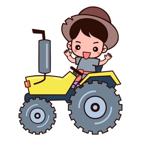 Trabalhador agrícola dirigindo trator  Ilustração