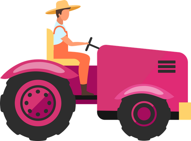 Trabalhador agrícola dirigindo trator  Ilustração
