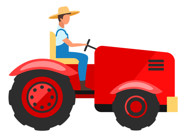 Trabalhador agrícola dirigindo trator  Ilustração
