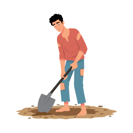 Trabalhador da construção civil cavando um buraco  Ilustração
