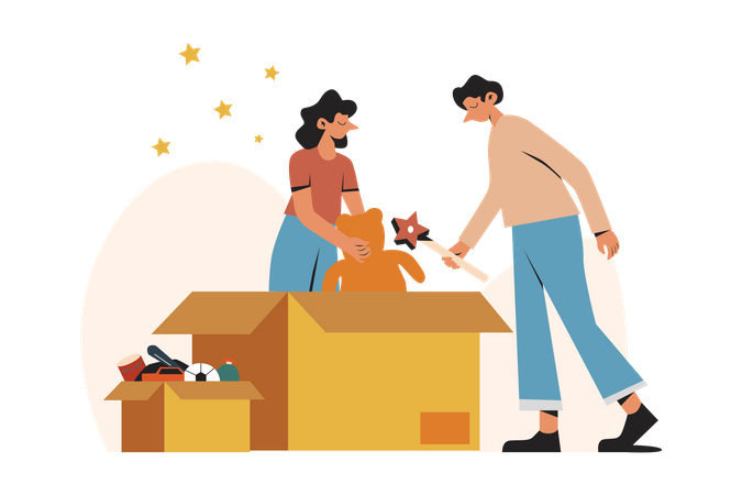 Trabalhador de armazém finalizando pacotes  Ilustração