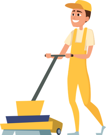 Trabalhador de limpeza com aspirador de pó  Ilustração