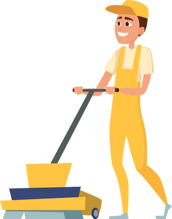 Trabalhador de limpeza com aspirador de pó  Ilustração