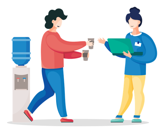 Trabalhador de negócios em pé perto do dispensador de água  Illustration