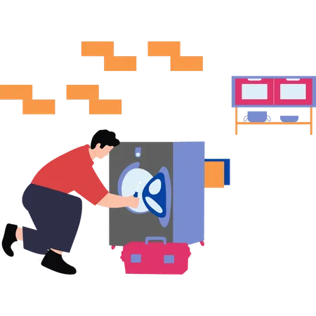 O trabalhador está reparando uma máquina  Ilustração